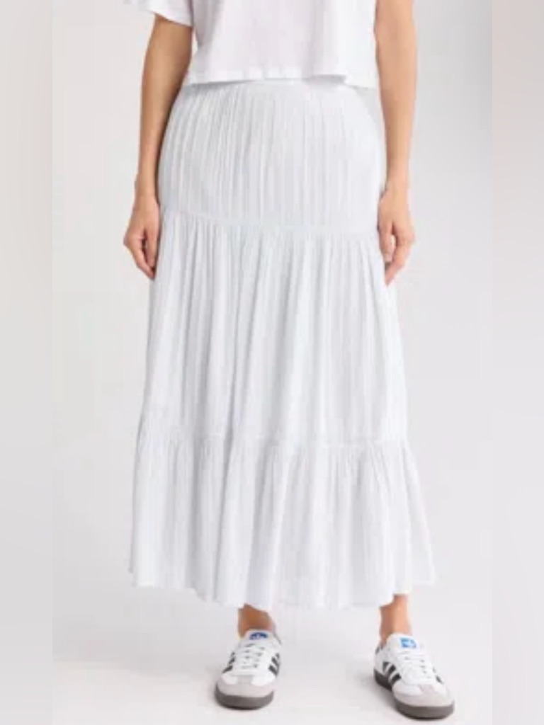 Abound Light Blue Ivory Tiered Maxi Skirt Elastic Waist Xxl